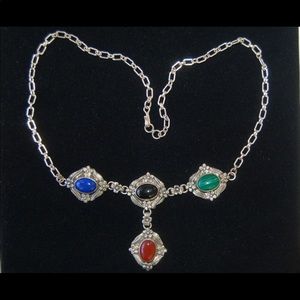 Gemstone Crystal  Sterling Silver Chain Necklace